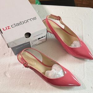 Liz Claiborne Pink Patent Slingback Pointed Toe Flats